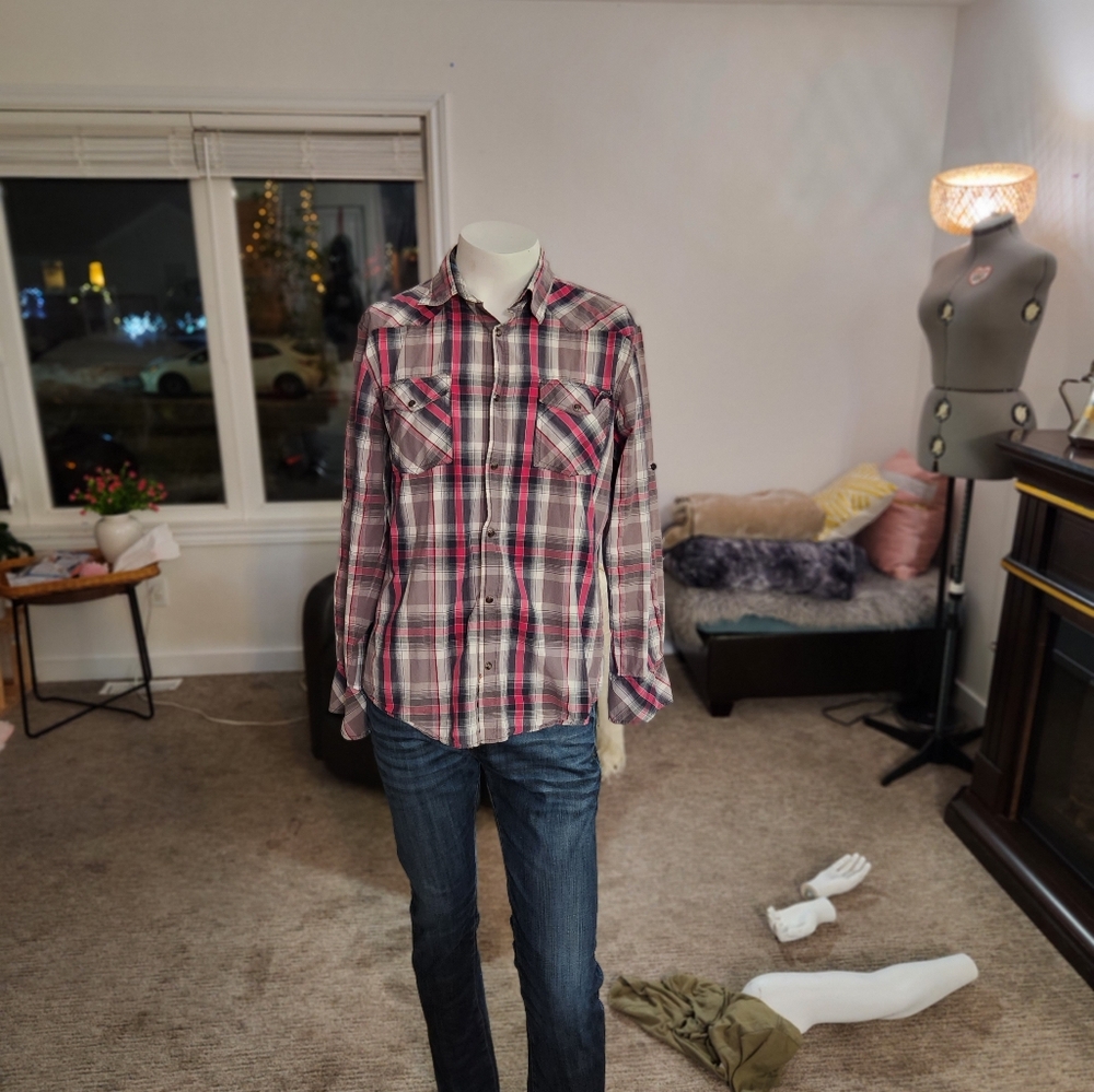 MENS VINTAGE FOR HIM PLAID SHIRT (Size Large)